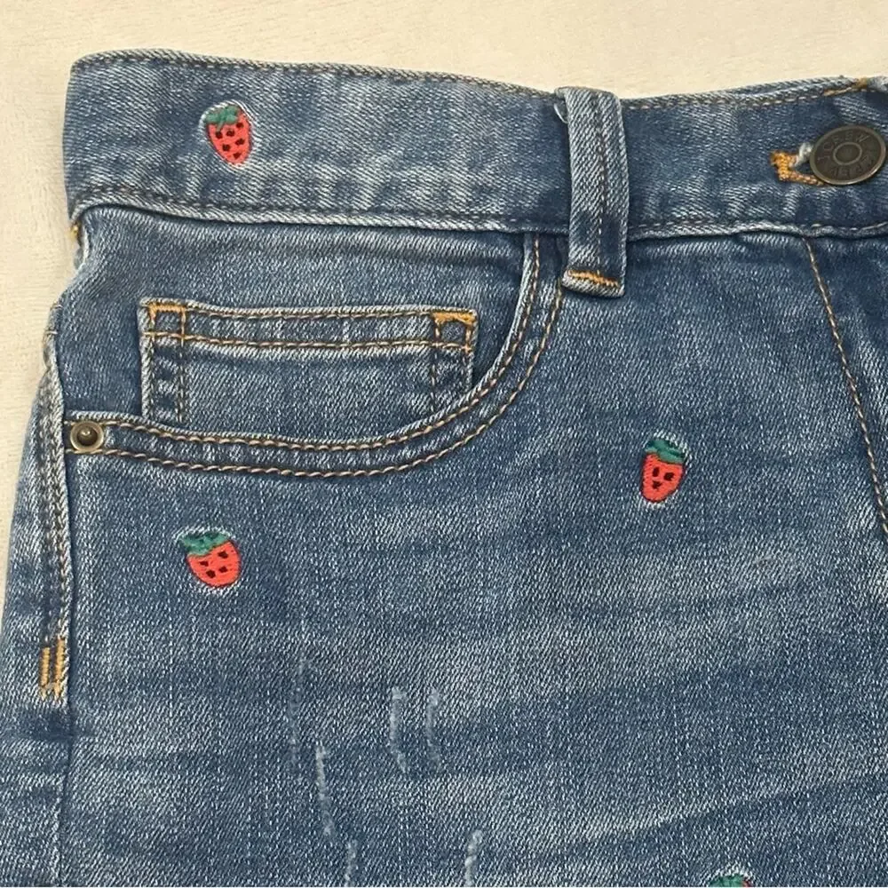 Girls Crewcuts Shorts sz 14 Embroidered Strawberry Design Denim Shorts